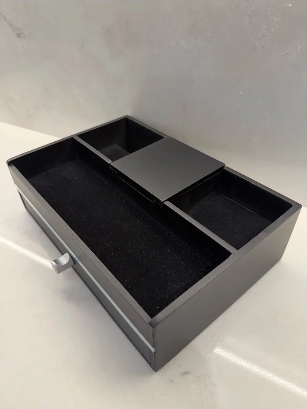 Brookstone Black Wood and Metal Jewelry Organizer Tray for Men and Women